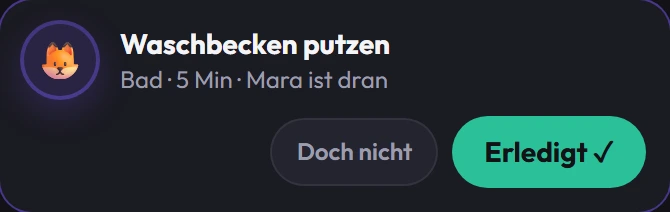 Eine übernommene Aufgabe im Panik-Plan: „Waschbecken putzen“, Mara ist dran
